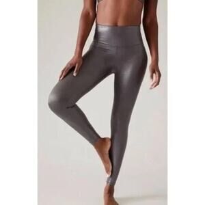 [Athleta] Metallic Silver Elation Lustre Shine High Rise Leggings Sz Small Tall
